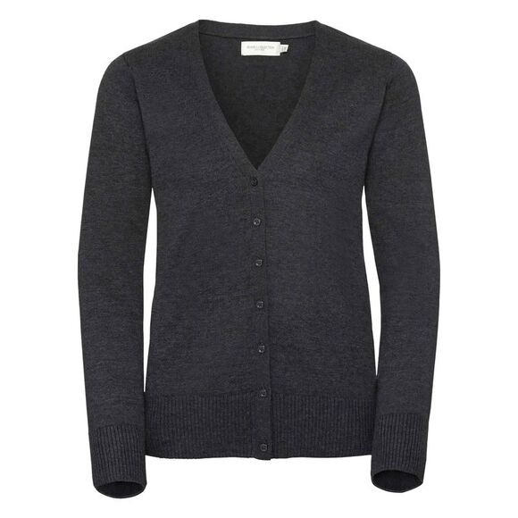 Russell Collection Women's V-neck Knitted Cardigan / Charcoal Marl